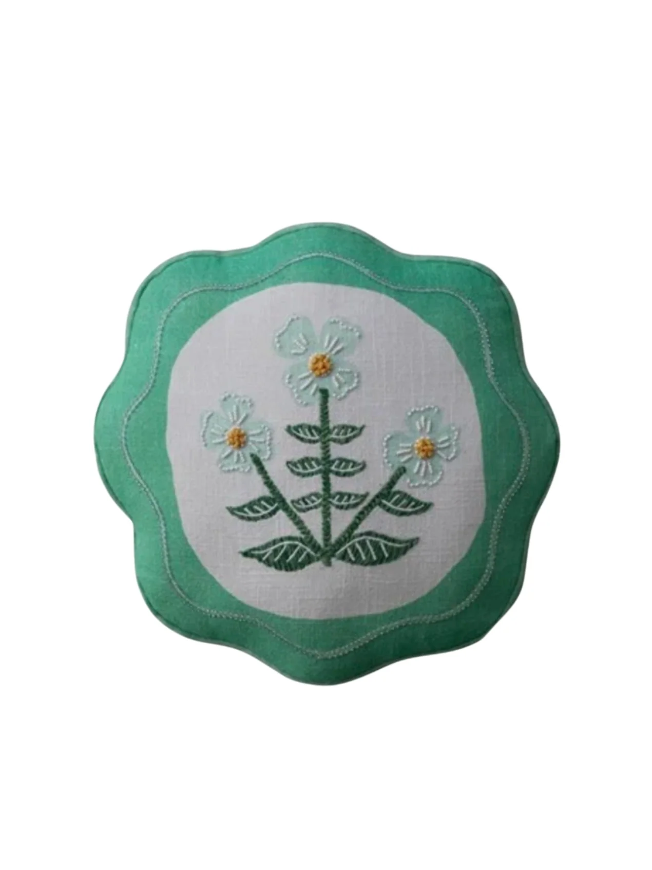 Scallop Pillow with Embroidery & Velvet