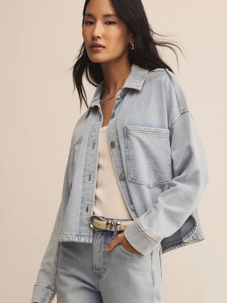 Z Supply All Day Cropped Knit Denim Jacket - Image 3