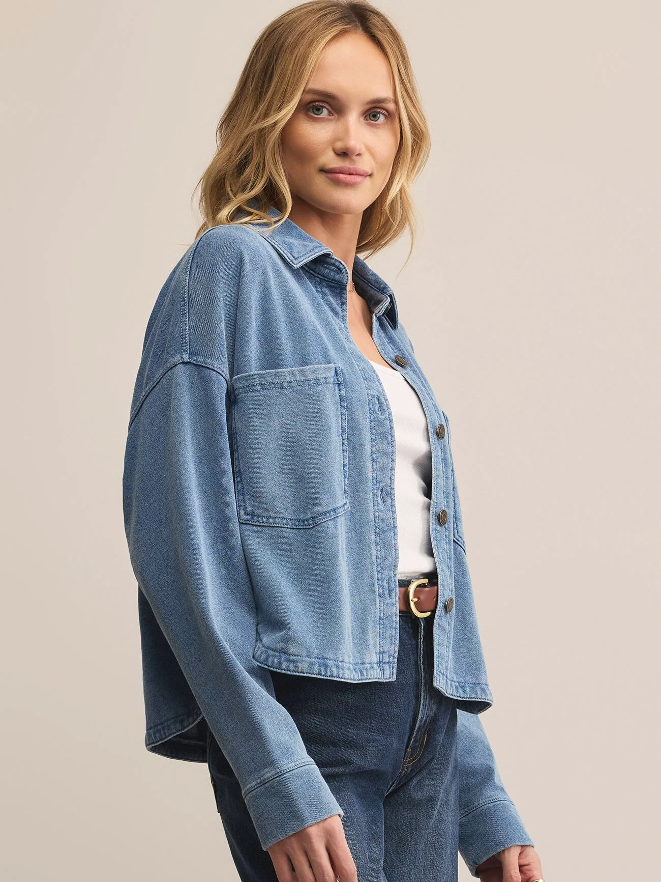 Z Supply All Day Cropped Knit Denim Jacket - Image 4