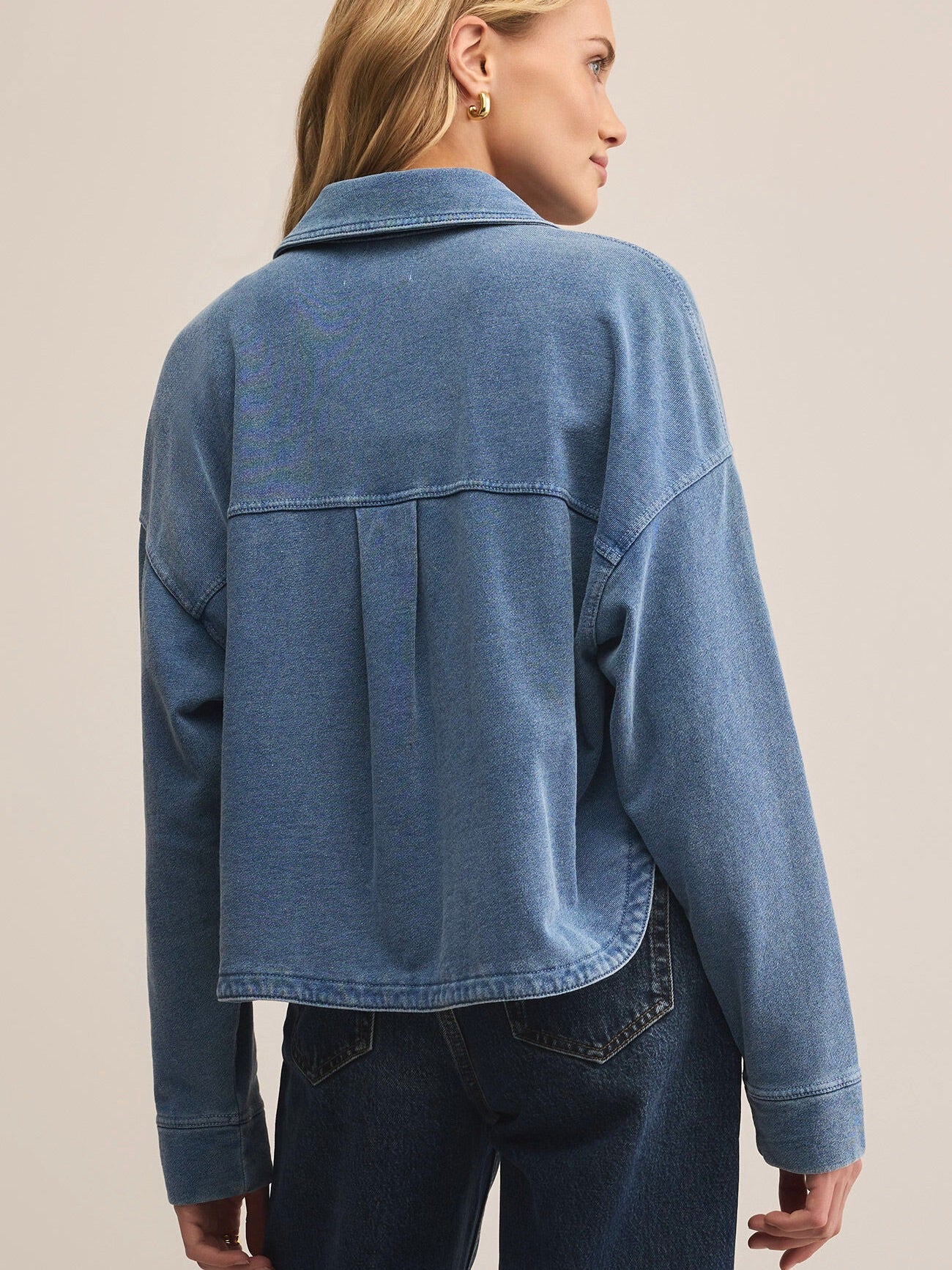 Z Supply All Day Cropped Knit Denim Jacket - Image 5