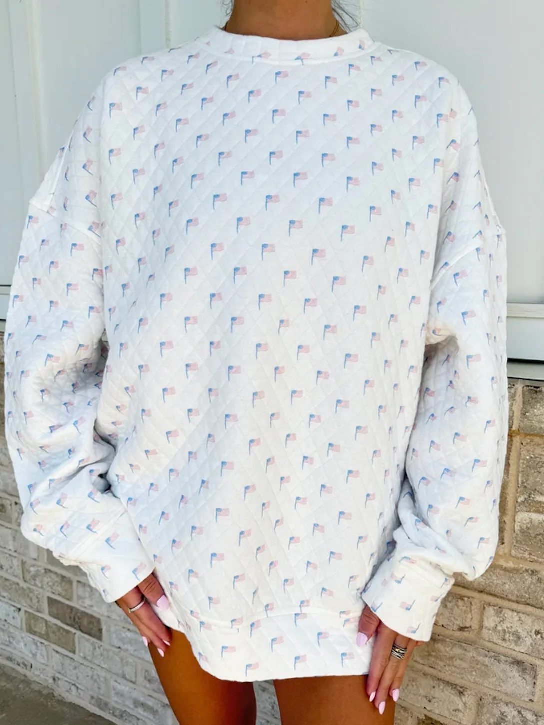 American Flag Quilted Crewneck Sweatshirt
