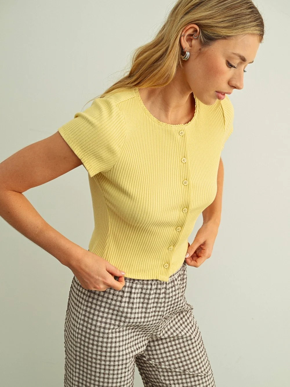 Button Front Ribbed Top - Image 2
