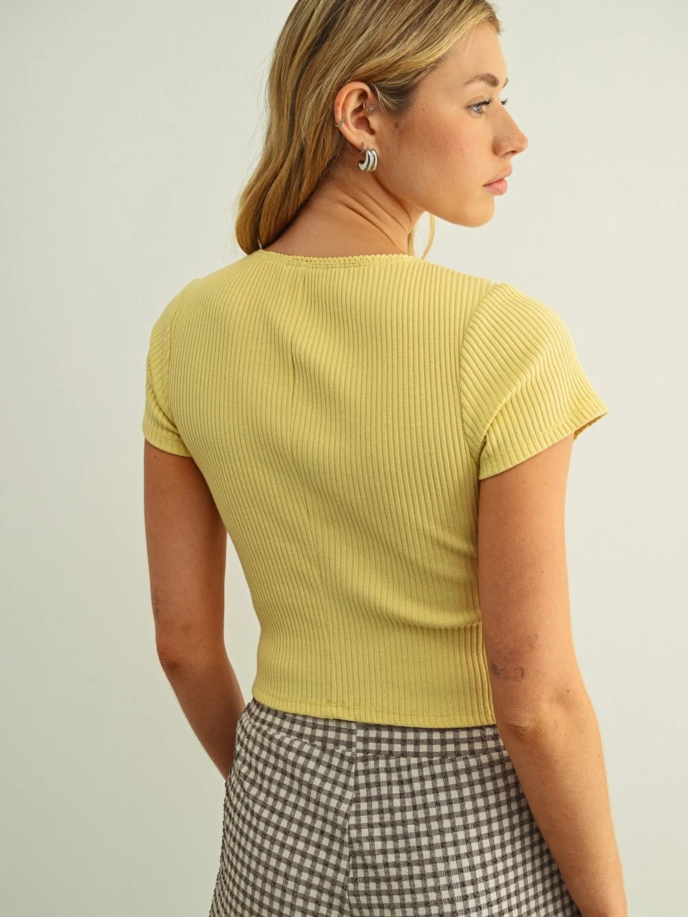 Button Front Ribbed Top - Image 3