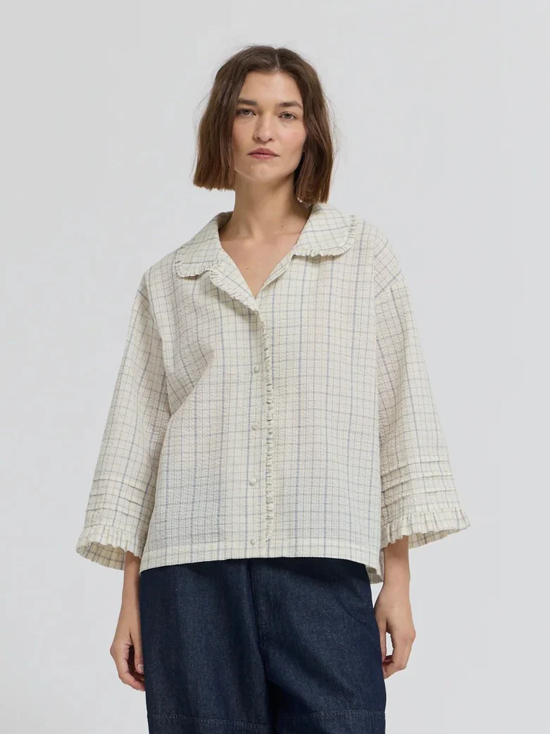 Check Ruffle Sleeve Shirt