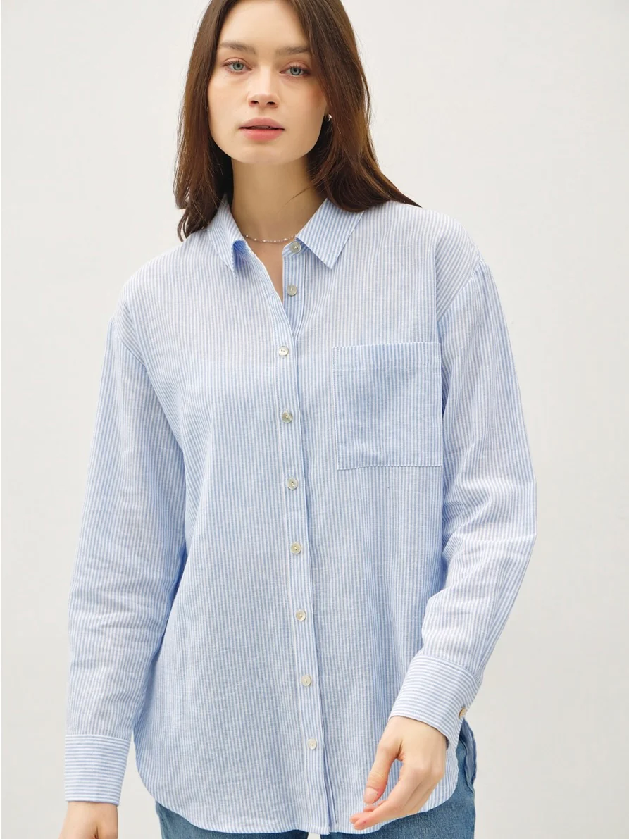 Classic Cut Striped Button Down Top