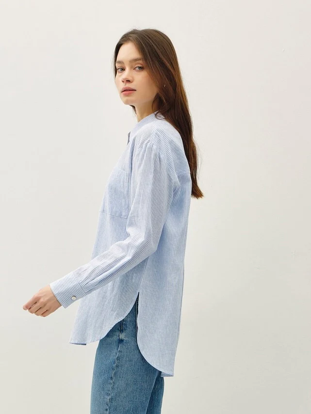 Classic Cut Striped Button Down Top - Image 2
