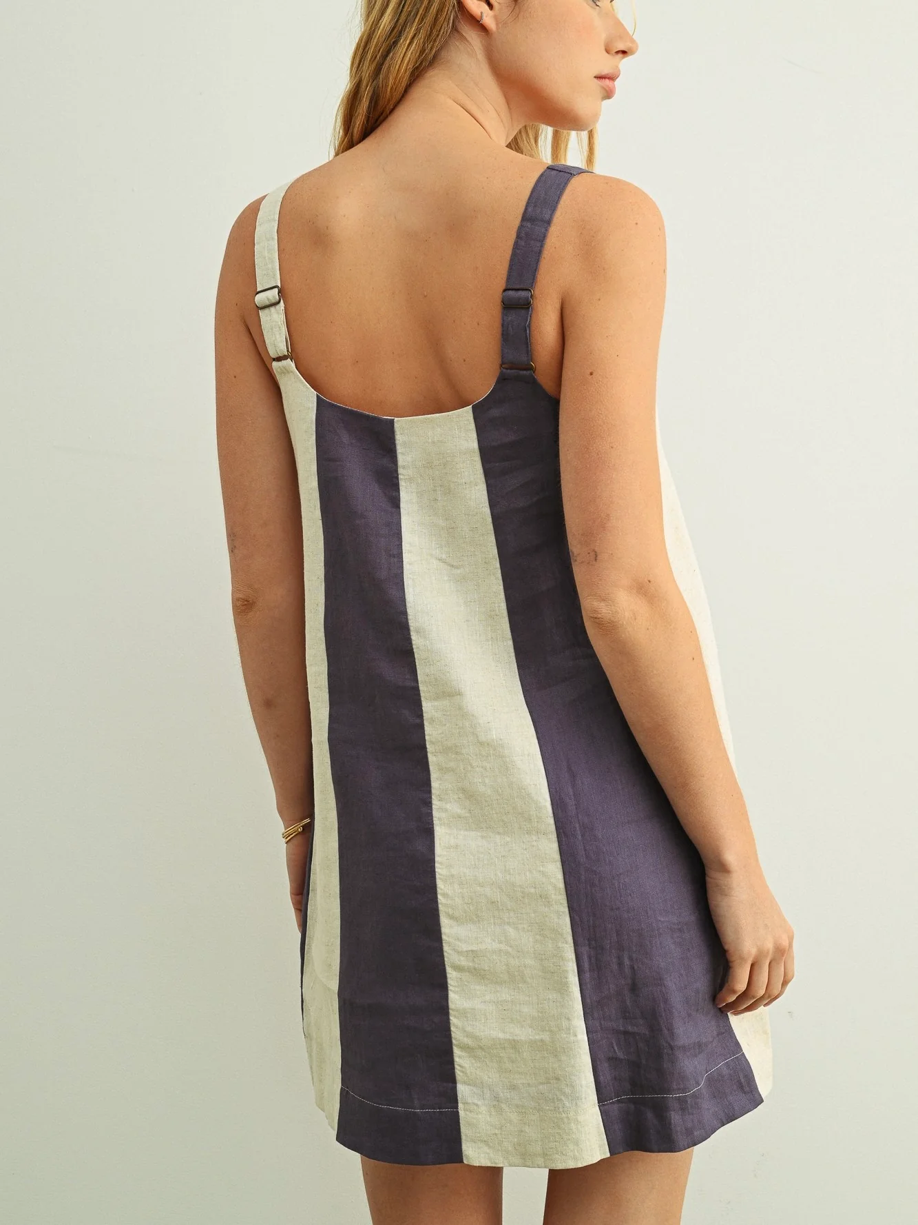 Off The Clock Color Block Linen Mini Dress - Image 3