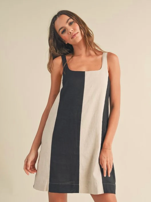 Off The Clock Color Block Linen Mini Dress - Image 7