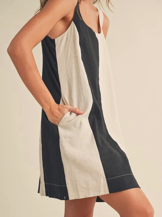 Off The Clock Color Block Linen Mini Dress - Image 8