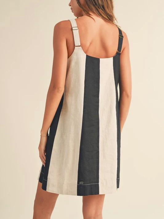 Off The Clock Color Block Linen Mini Dress - Image 9