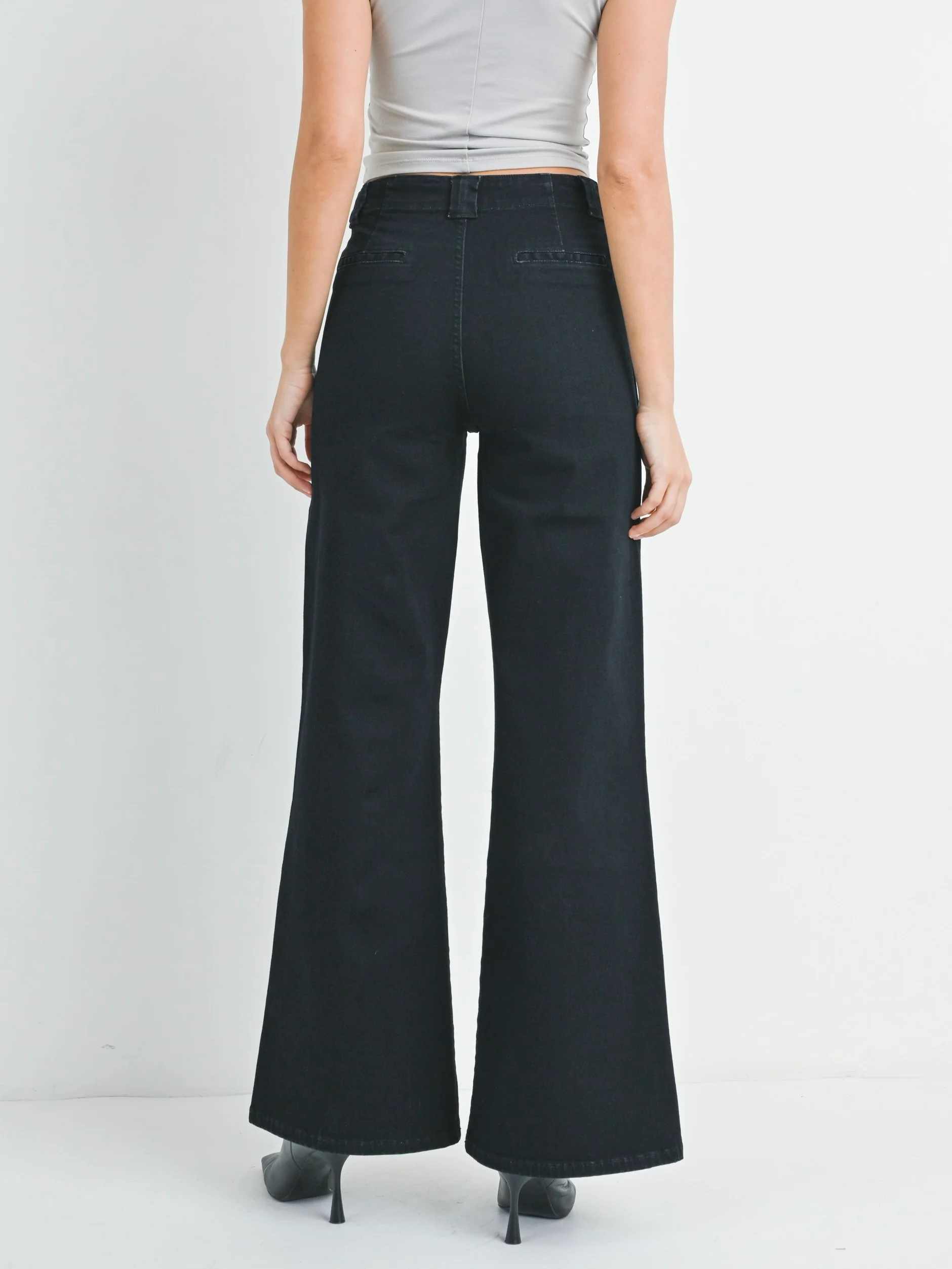 Just Black Denim : Patch Pocket Wide Leg Flare Jean - Image 5