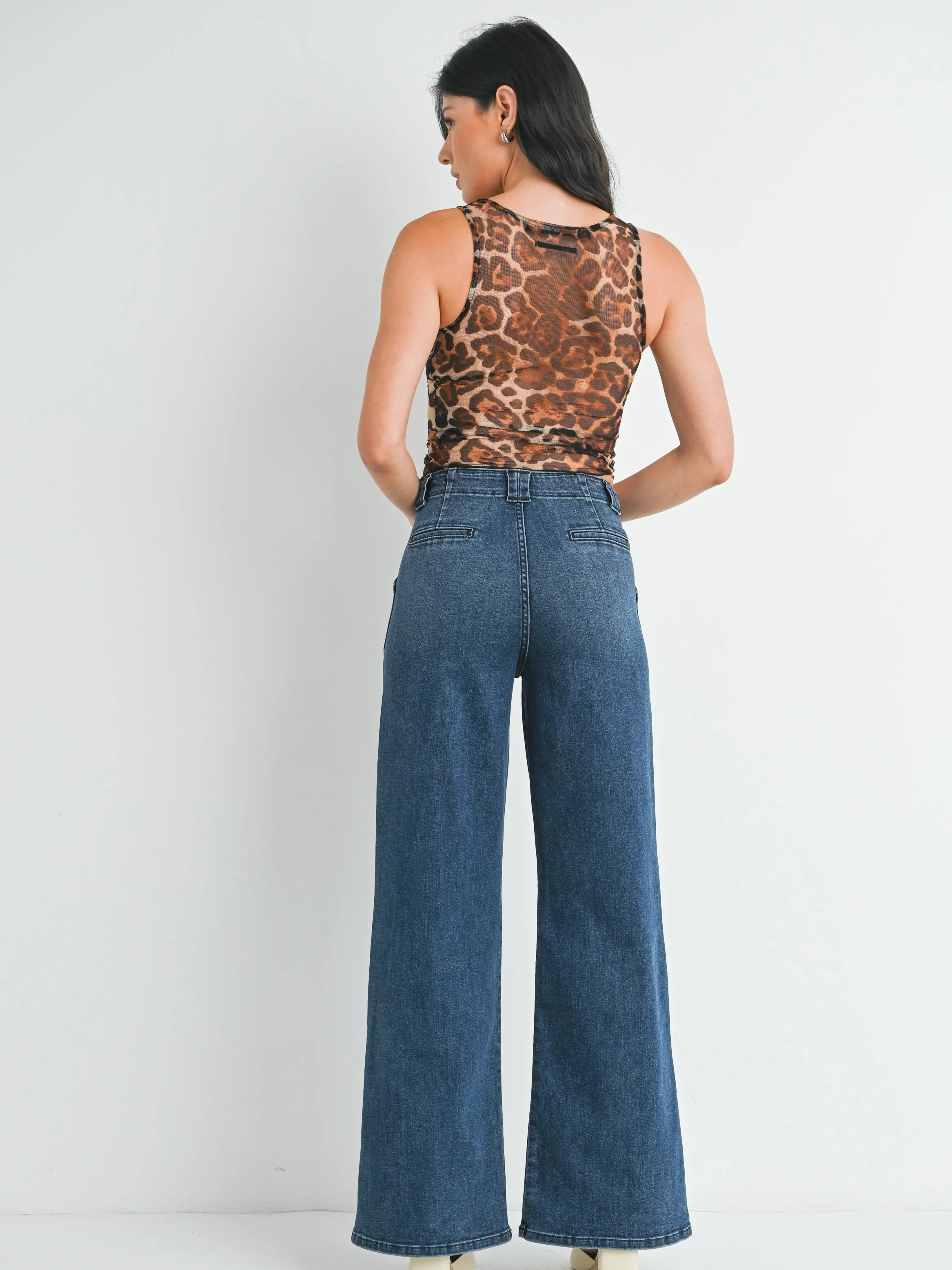 Just Black Denim : Patch Pocket Wide Leg Flare Jean - Image 6