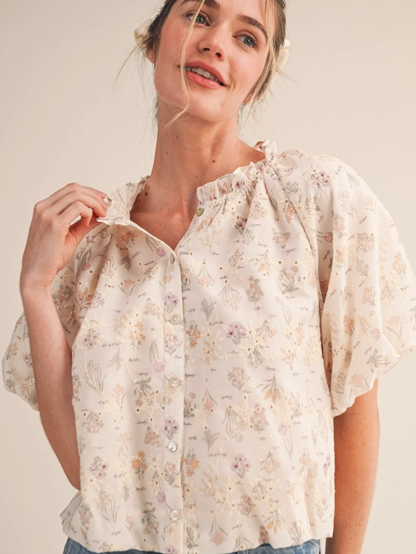 Floral Bubble Sleeve Top