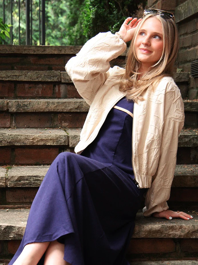 Floral Jacquard Zip Up Jacket