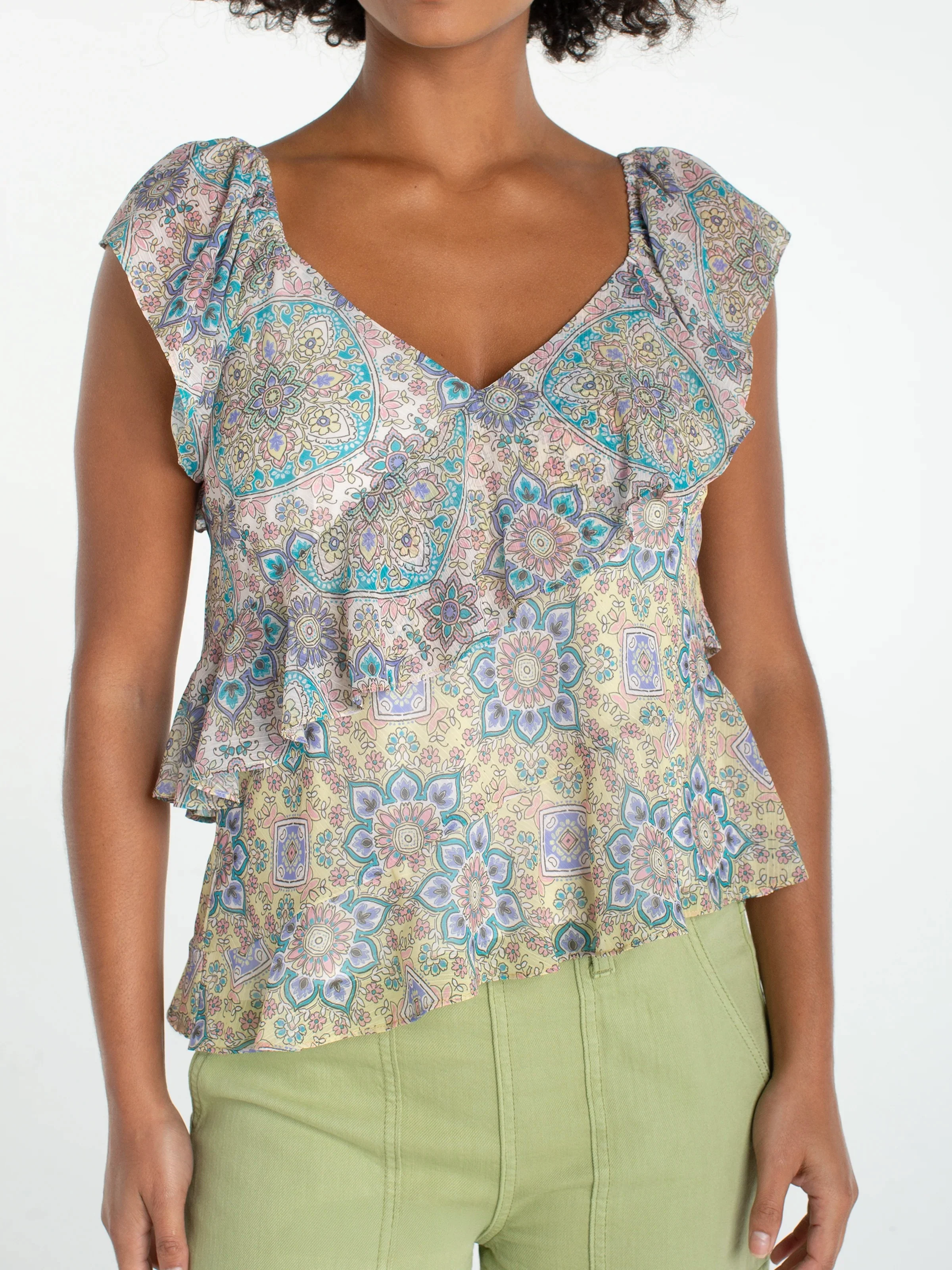 Liverpool Flutter Sleeve Draped Woven Blouse