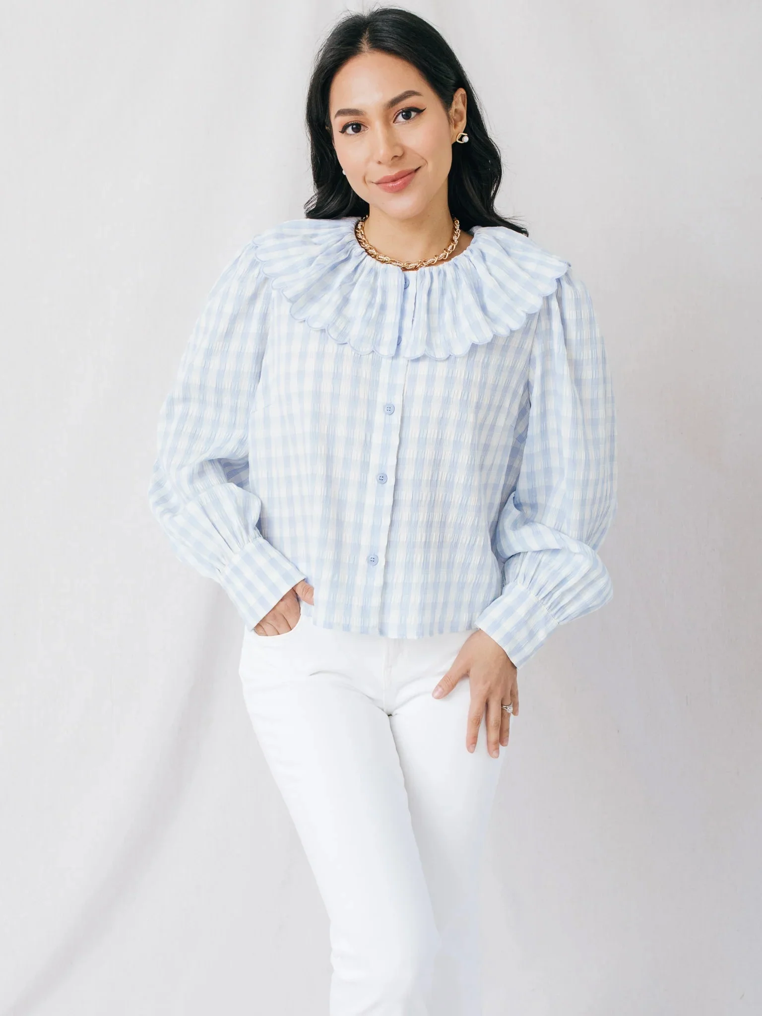 Gingham Long Sleeve Blouse