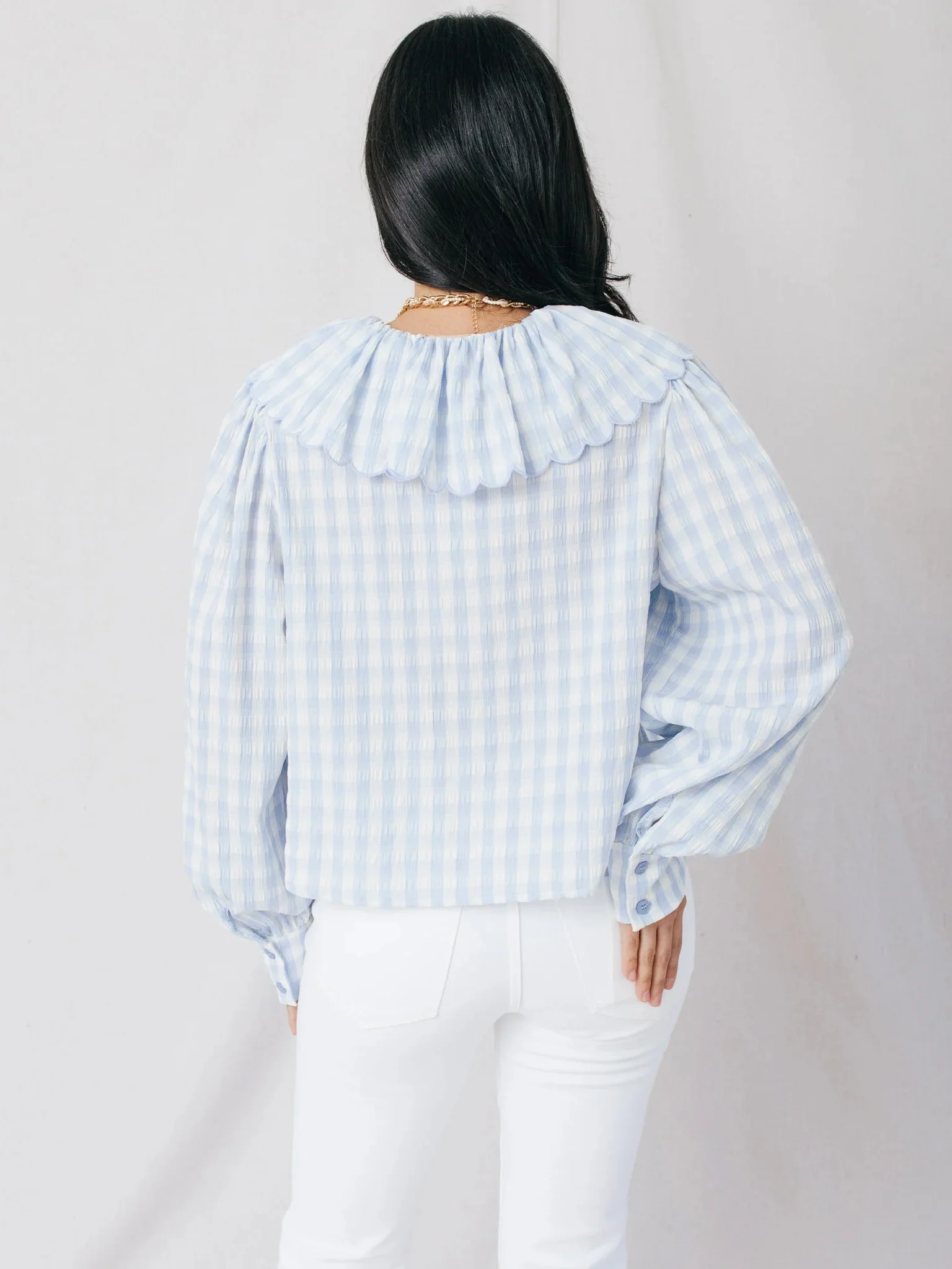 Gingham Long Sleeve Blouse - Image 2