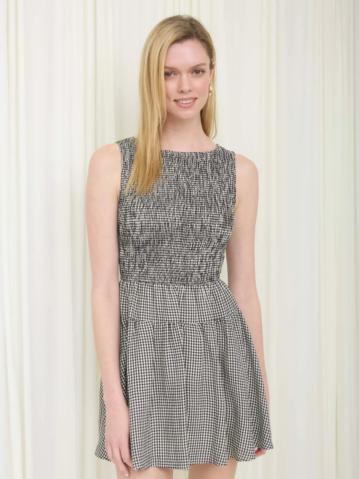 Gingham Sleeveless Smocked Mini Dress