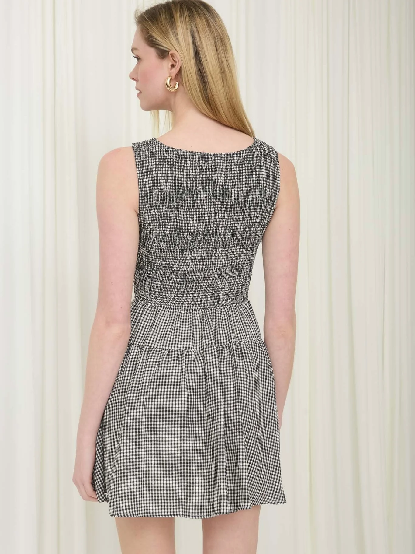 Gingham Sleeveless Smocked Mini Dress - Image 2