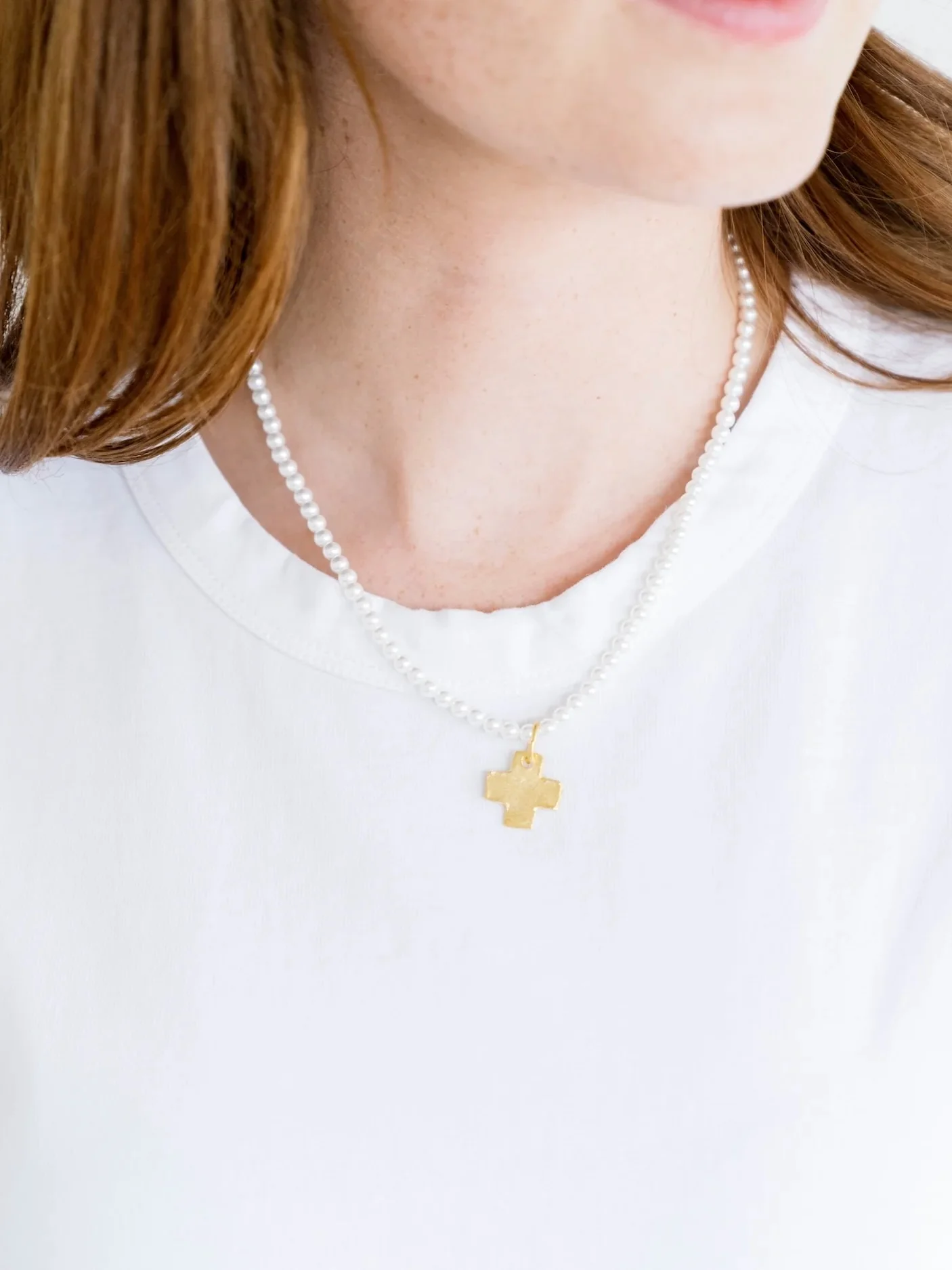Susan Shaw Gold Cross on Freshwater Pearl Necklace