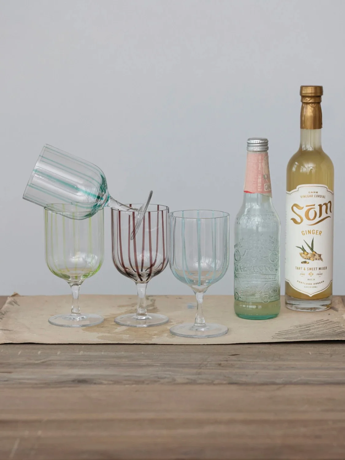 Hand Painted Striped Stemmed Wine Glass
