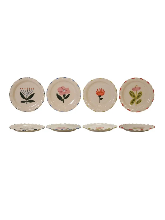 Hand Painted Stoneware Plate with Ruffled Edge
