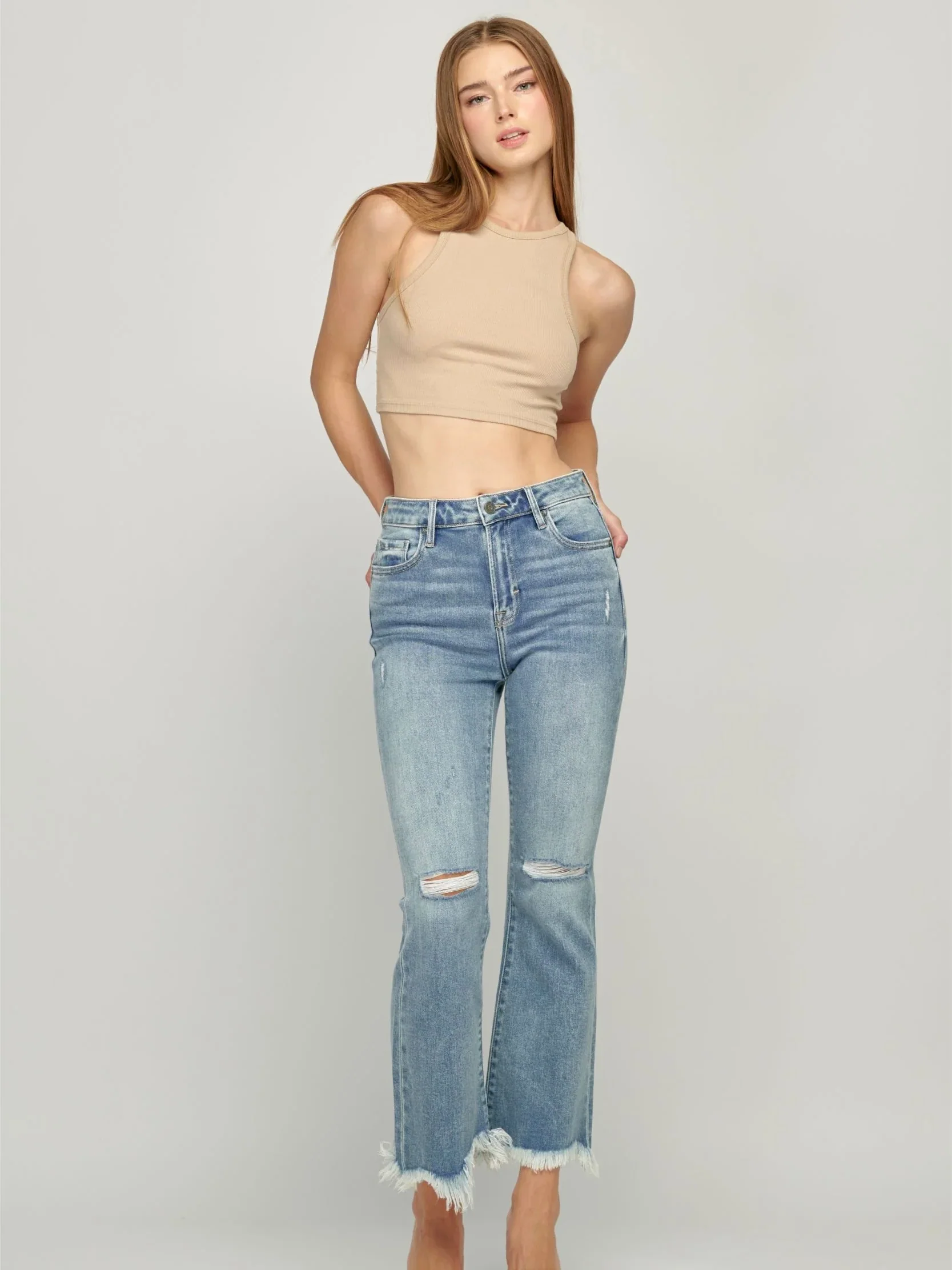 Happi Jeans : High Waist Super Fray Crop Flare - Image 4