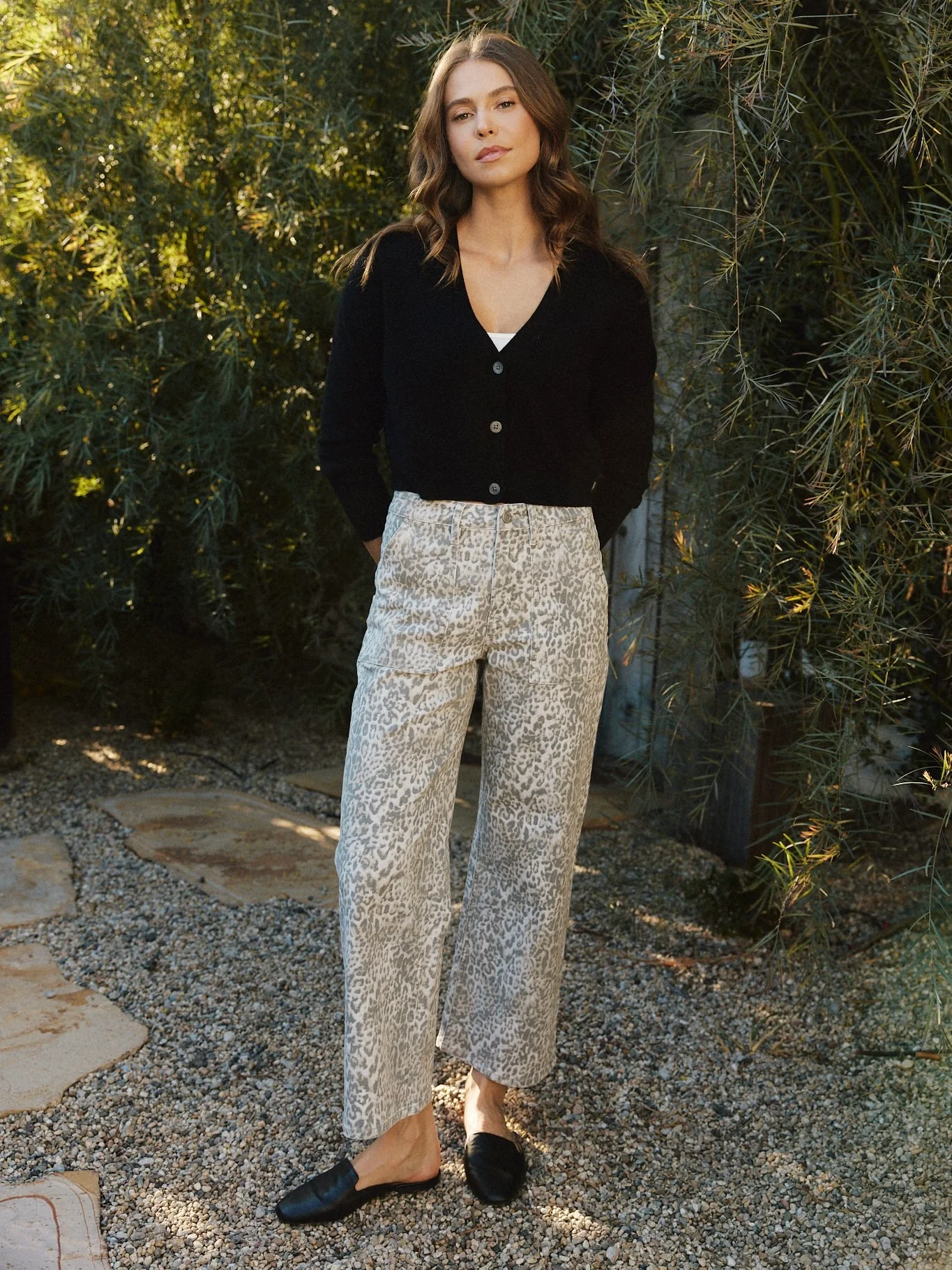 Vervet : High Rise Leopard Print Baggy Wide Leg
