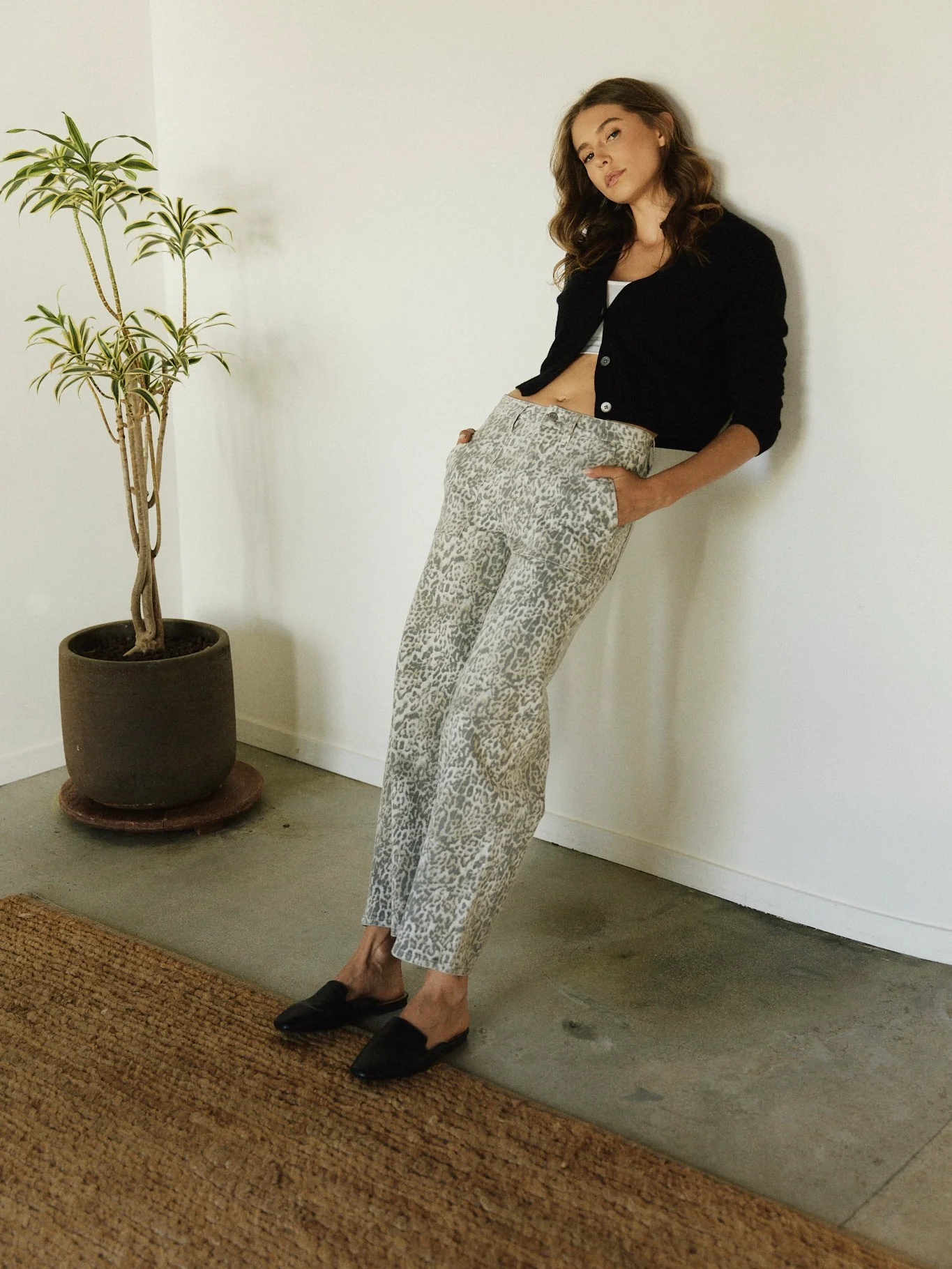 Vervet : High Rise Leopard Print Baggy Wide Leg - Image 2