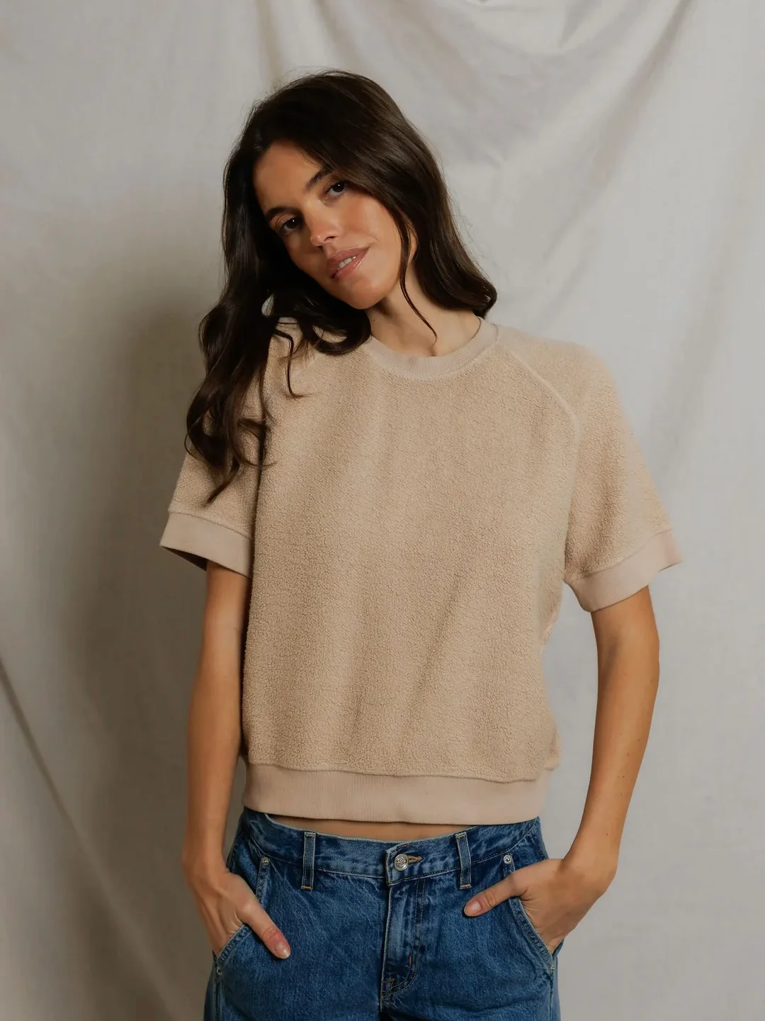 perfectwhitetee Kennedy Core Fleece Short Sleeve Top