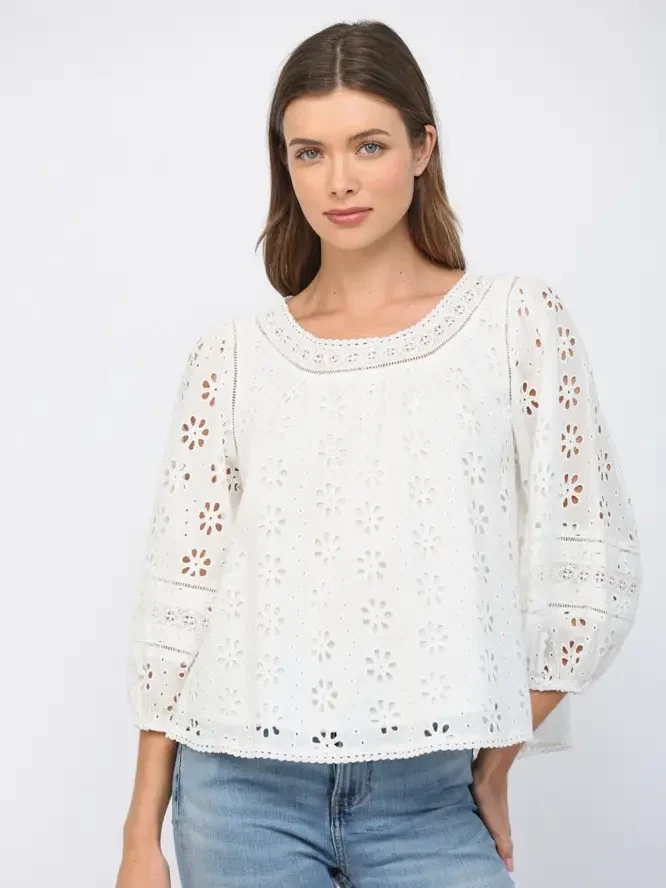 Lace Trimmed Eyelet Blouse