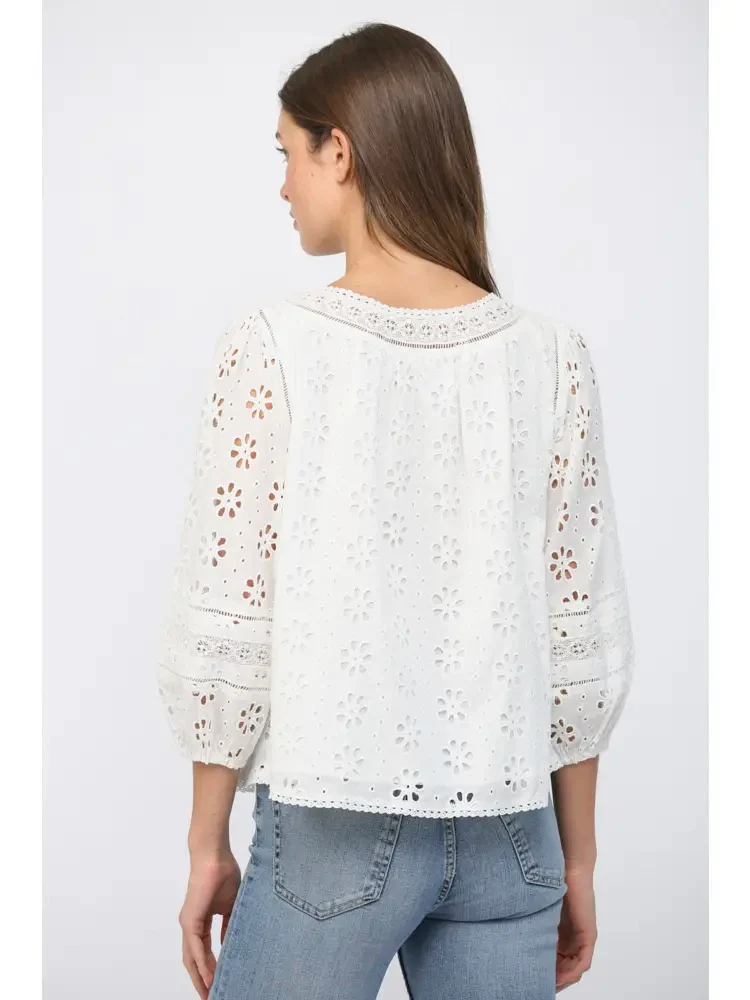 Lace Trimmed Eyelet Blouse - Image 3