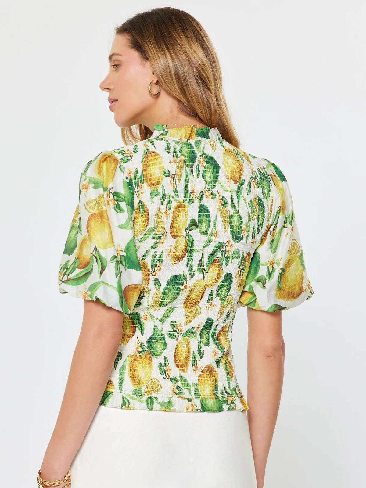 Lemon Printed Ruffled Zip Neck Top - Image 3