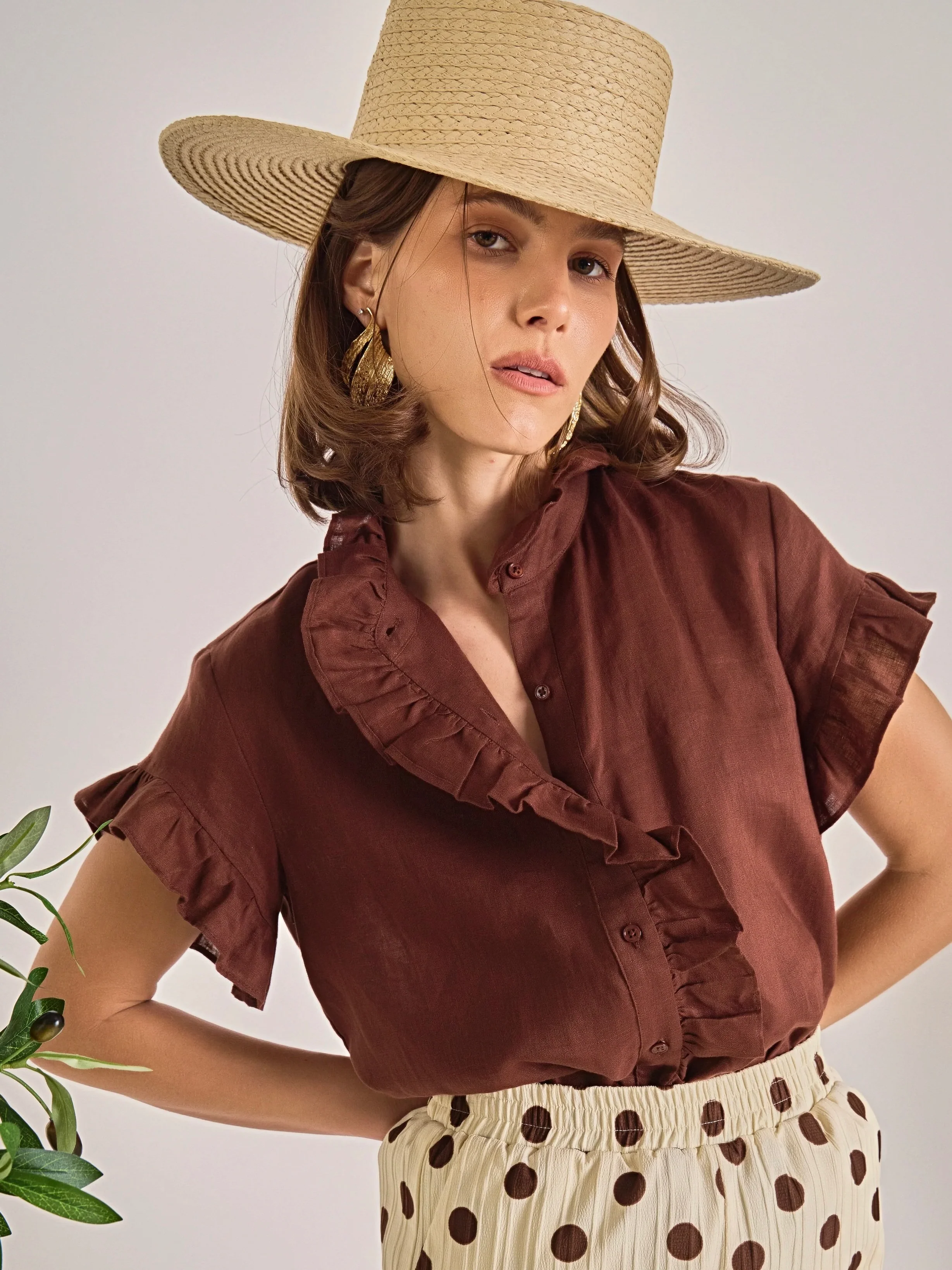 Linen Ruffle Shirt