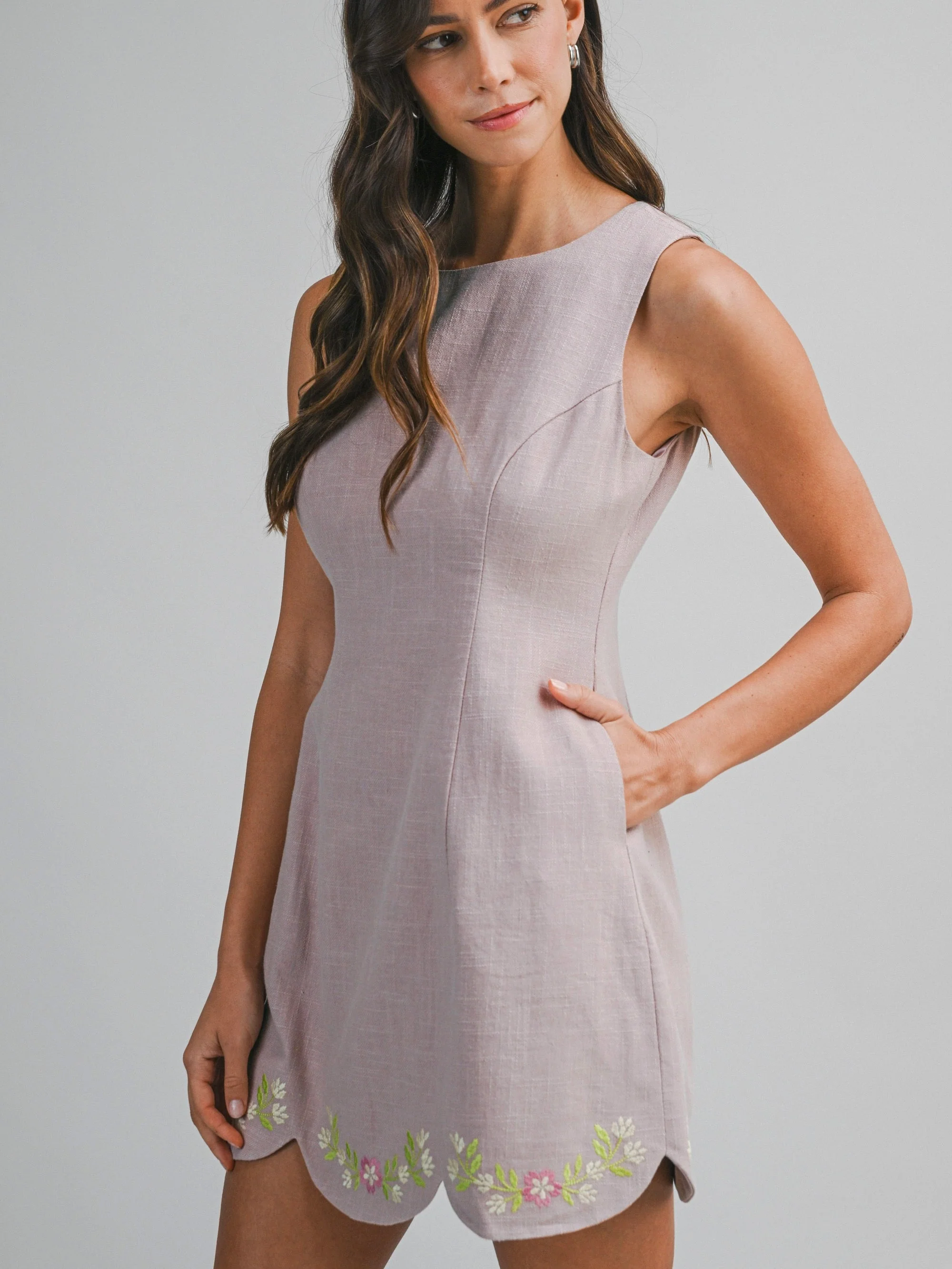 Linen Scallop Mini Dress - Image 2