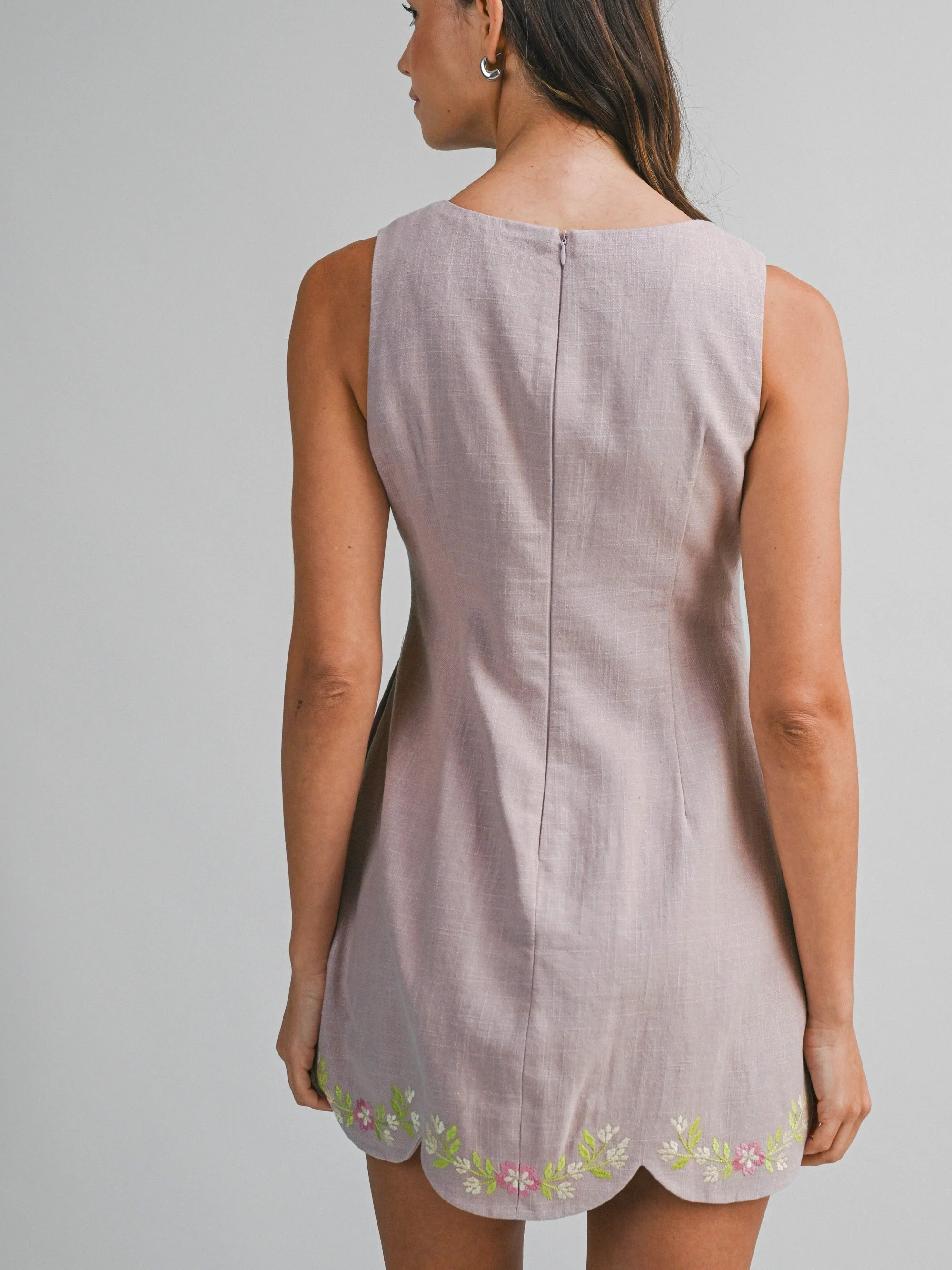 Linen Scallop Mini Dress - Image 3