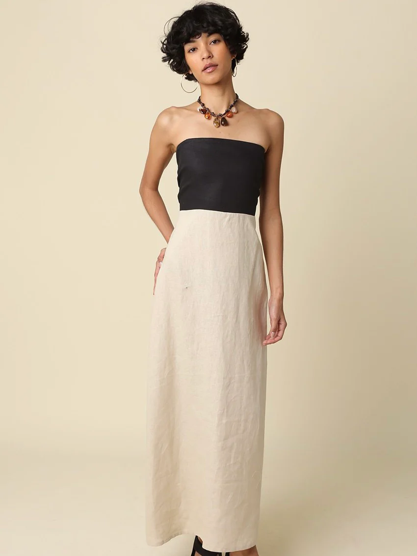 Mei Contrast Strapless Maxi Dress