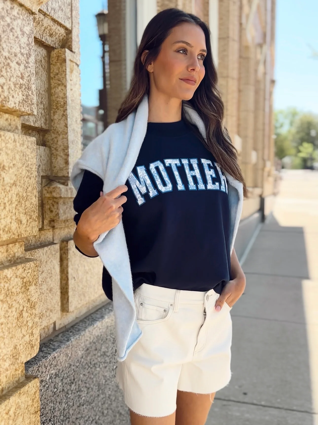 Mother Toile Mock Neck Sweatshirt