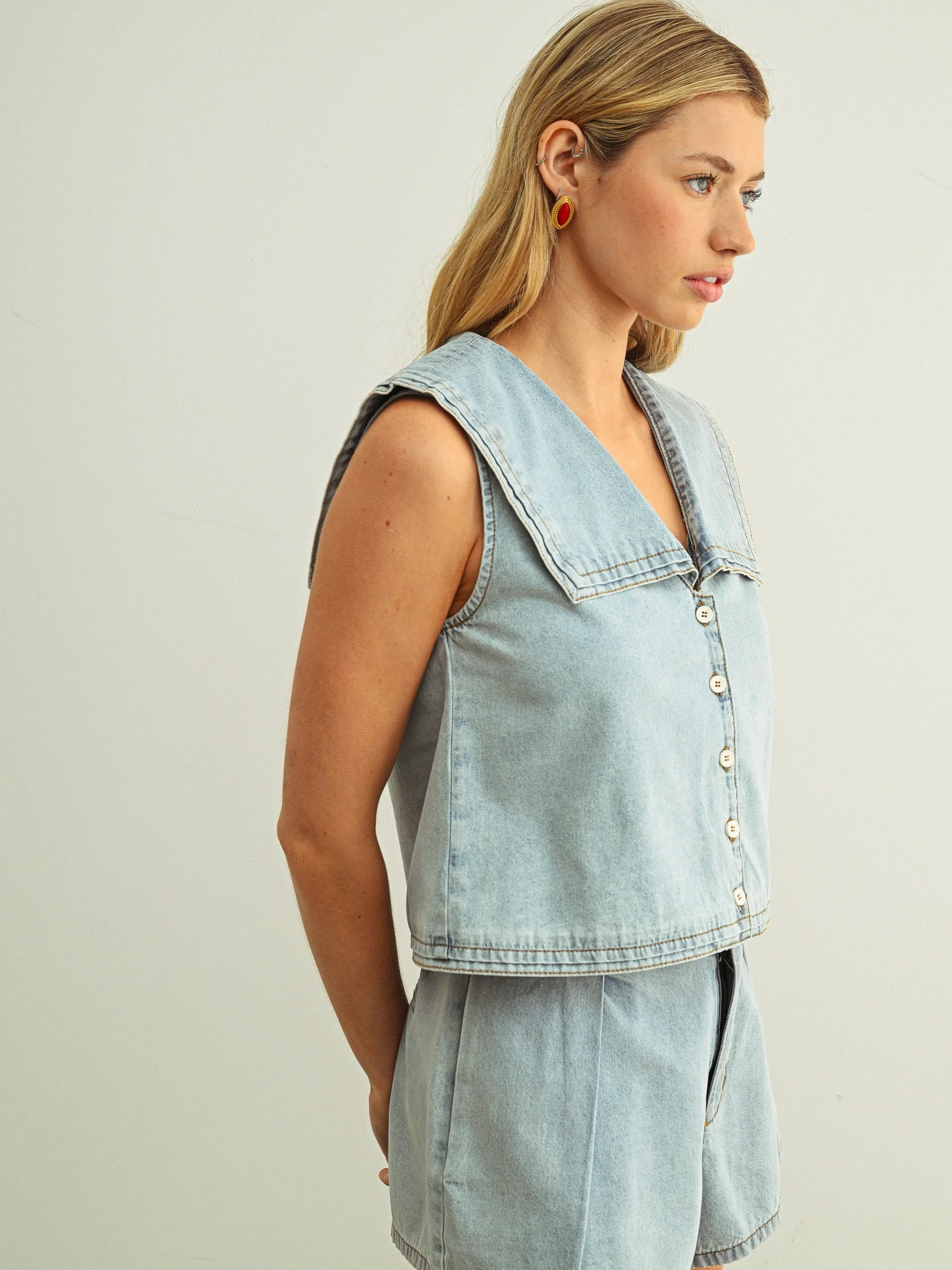 Sailor Collar Denim Vest - Image 3
