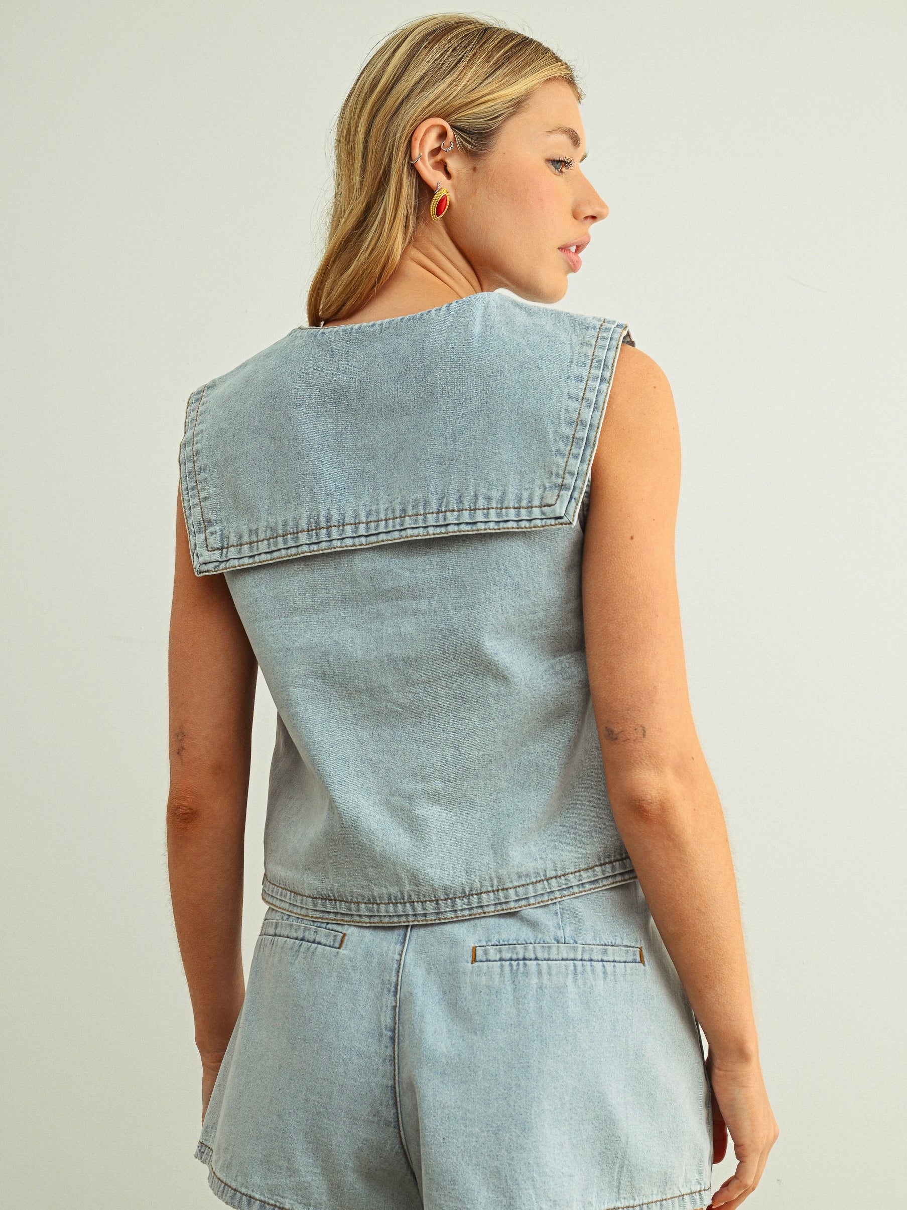 Sailor Collar Denim Vest - Image 4