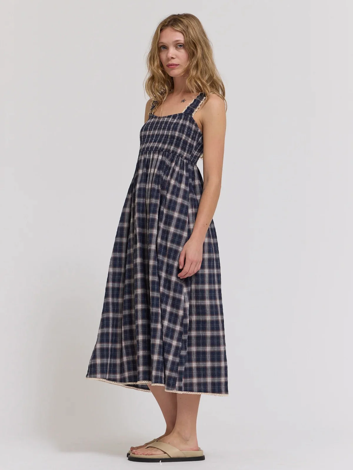 Plaid Smocked Midi Dress - Image 2