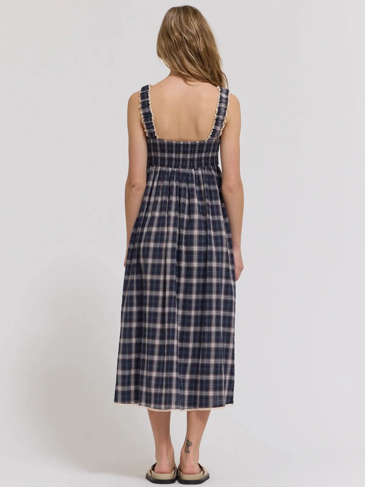 Plaid Smocked Midi Dress - Image 3