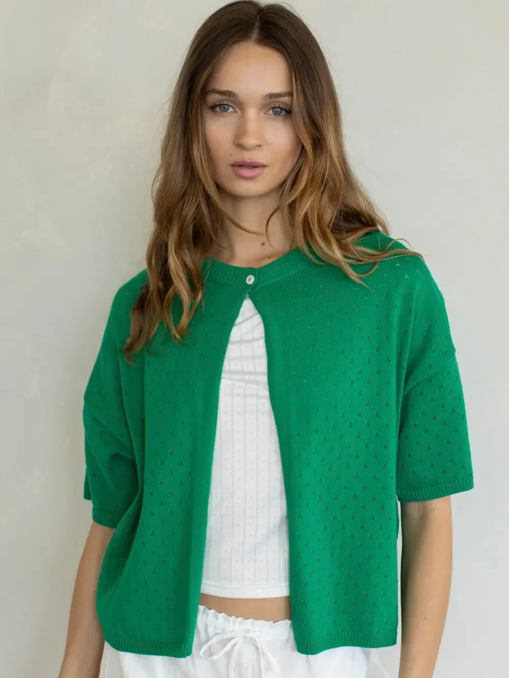 Pointelle Single Button Cardigan