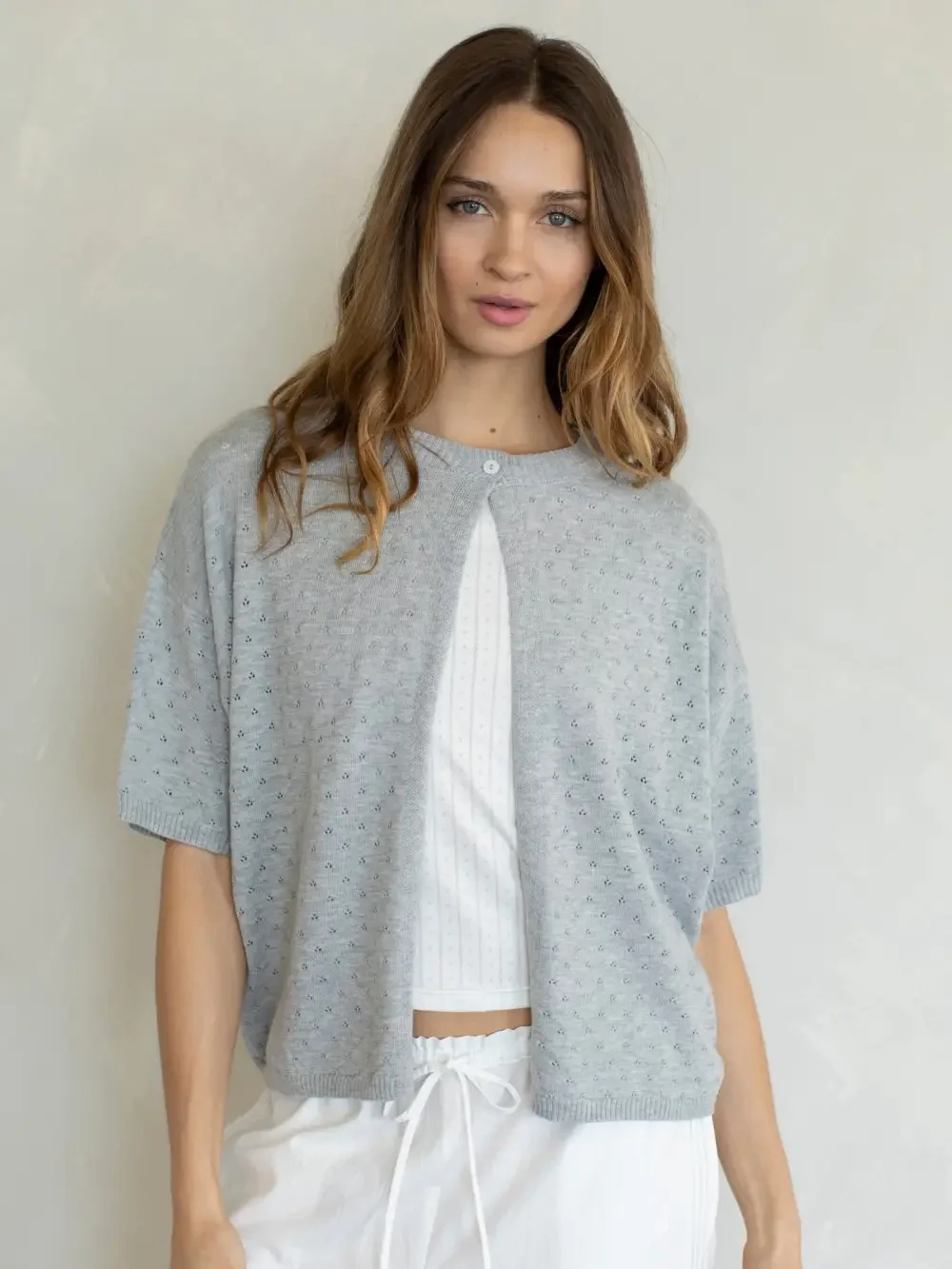 Pointelle Single Button Cardigan - Image 2