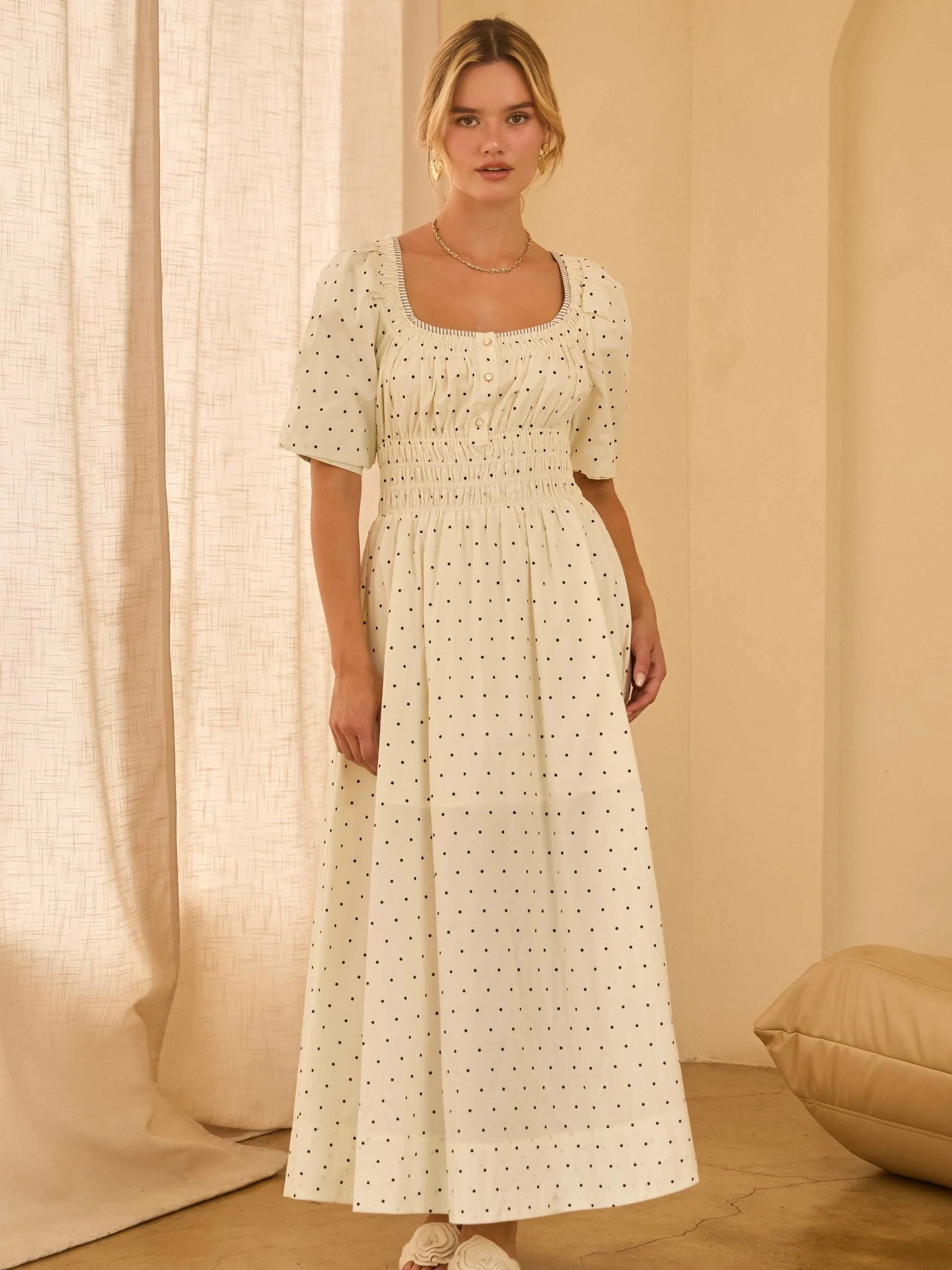 Polka Dot Poplin Midi Dress