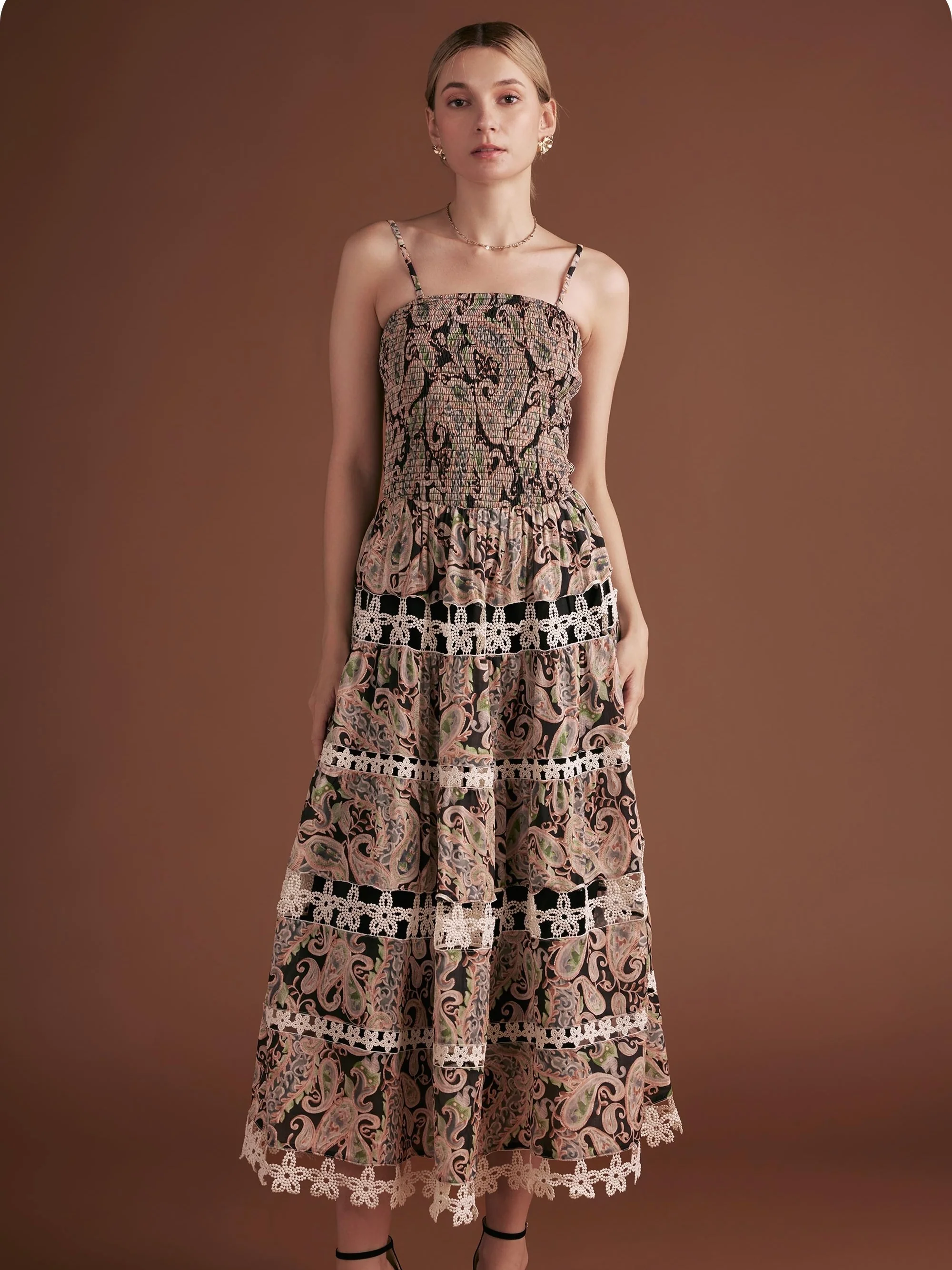 Posh Paisley Eyelet Lace Midi Dress