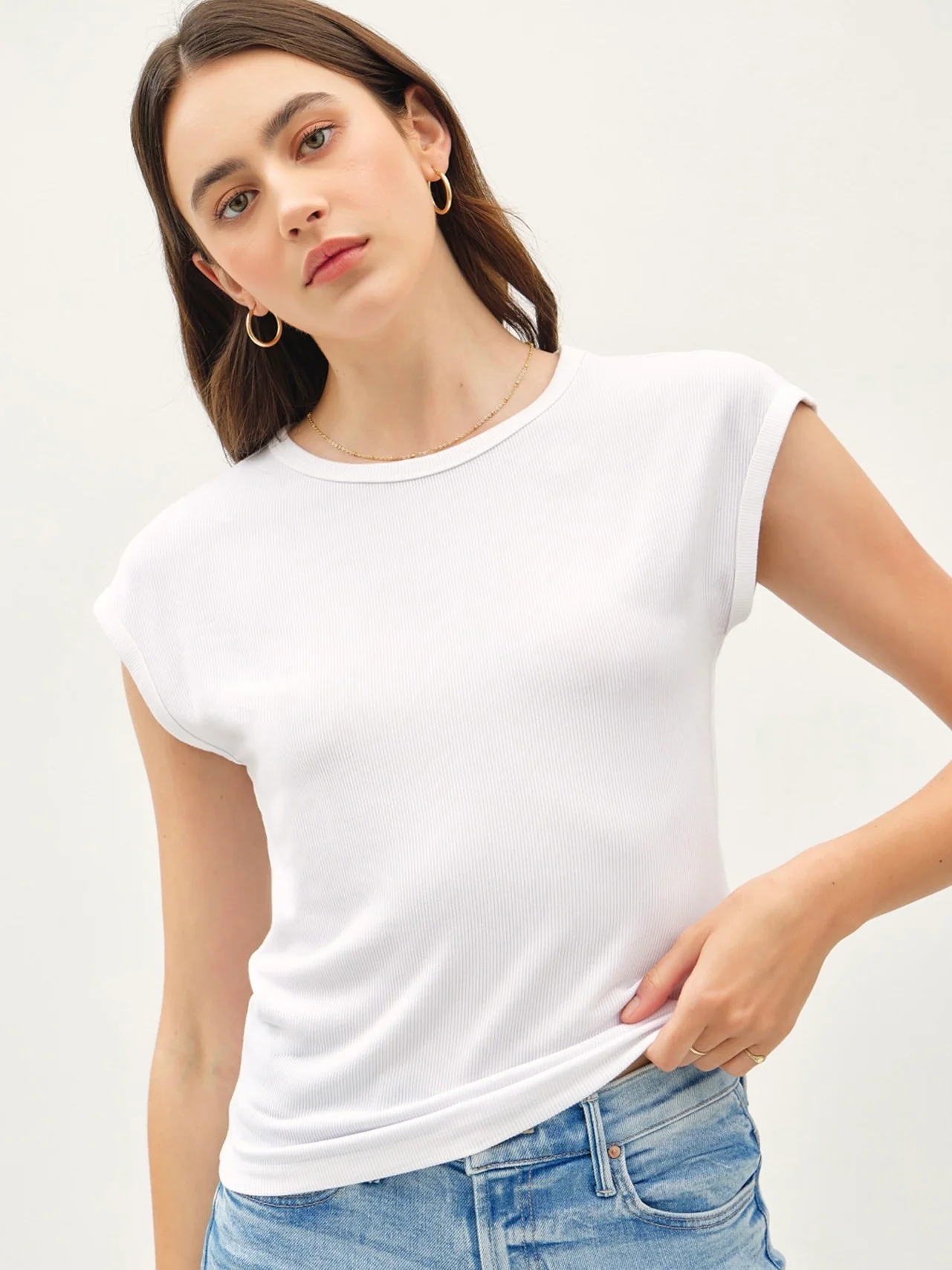 Ribbed Cap Sleeve T-Shirt