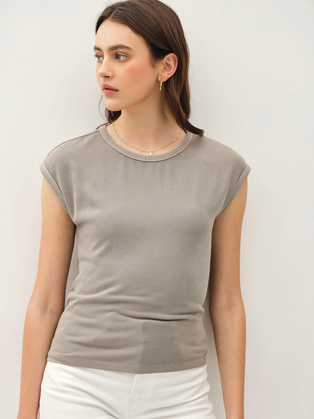 Ribbed Cap Sleeve T-Shirt - Image 3
