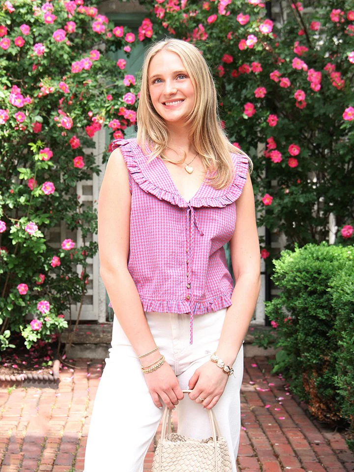 Ruffled Collar Plaid Blouse