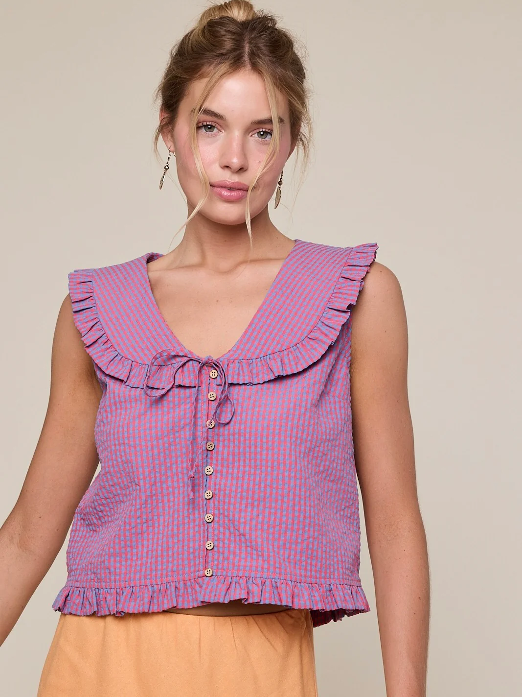 Ruffled Collar Plaid Blouse - Image 2